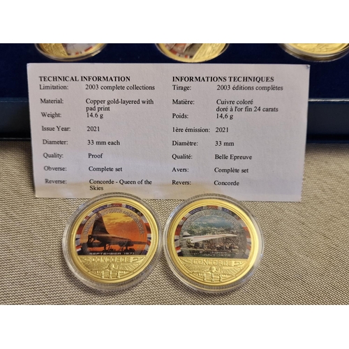 74 - Cased Complete Windsor Mint 'Concorde' Set of 8 Commemorative Copper Gold-Layered and Pad Print Coin... 