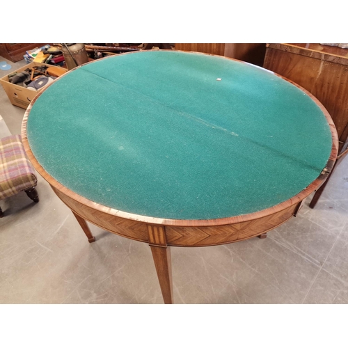 99a - Inlaid Wood Antique Half Moon Games Table