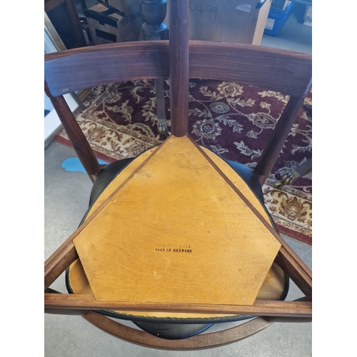 211c - Pair of Mid-Century Teak and Leather Danish Denmark Roundette Chairs - by Hans Olsen for Frem Rojle