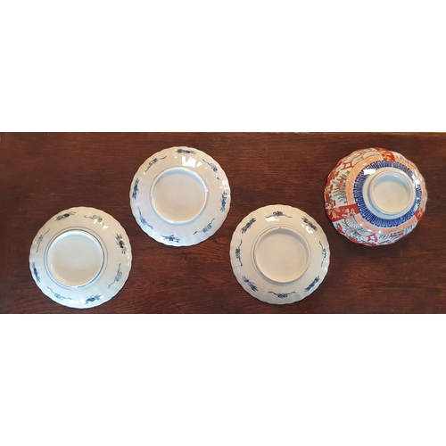 49h - Antique Japanese Oriental Imari Bowl + a Trio of Imari Plates (21.5cm diameter)