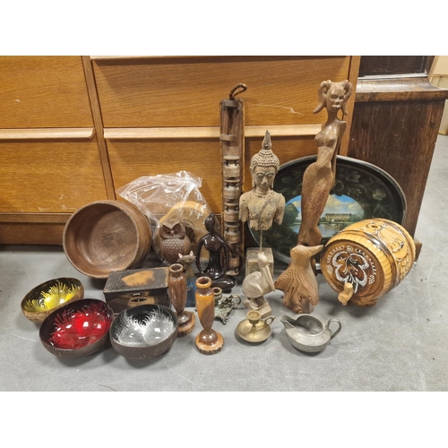 280 - Assortment of Various Carved Wood Bowls, Ephemera and Figures