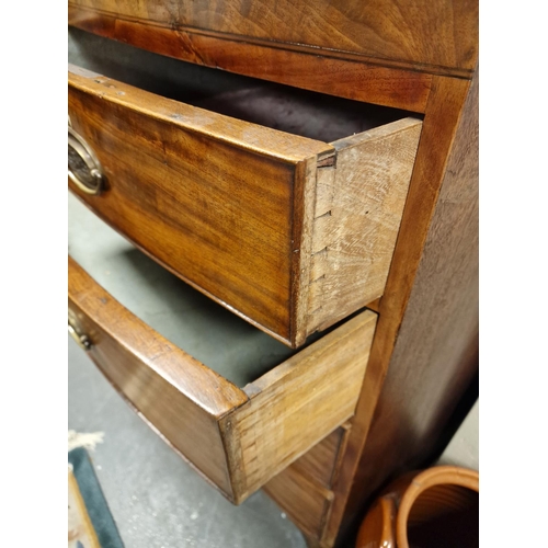 121 - Antique Bow-Fronted Two-Over-Three Chest of Drawers w/ Inlaid Wood - 109x101x53cm