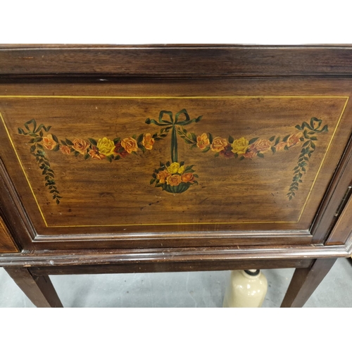 124 - Late Victorian Inlaid Wood and Marquetry Display Cabinet w/ Felt-Lined Drawers - 163x124x39cm