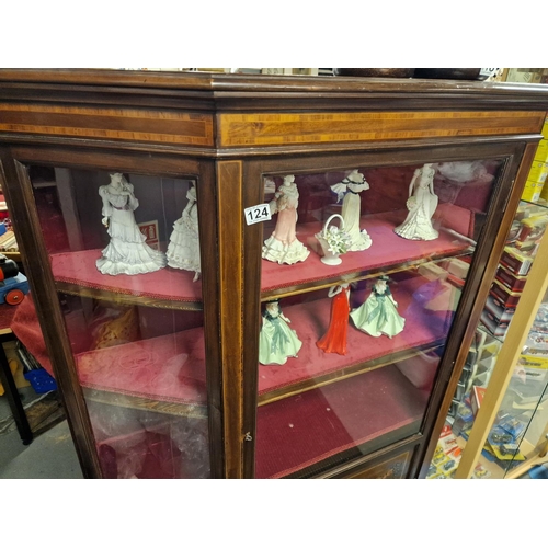 124 - Late Victorian Inlaid Wood and Marquetry Display Cabinet w/ Felt-Lined Drawers - 163x124x39cm