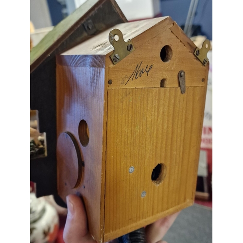 18 - Early Swiss Cuckoo Clock w/weights and Pendulum - 25cm high