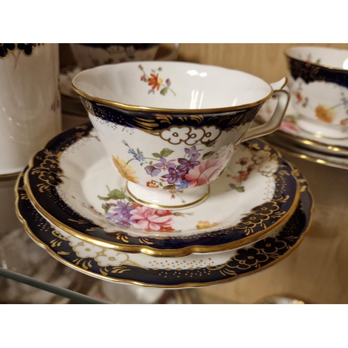 99 - Antique 25-Piece Royal Crown Derby Cobalt Blue and Floral Tea and Coffee Service