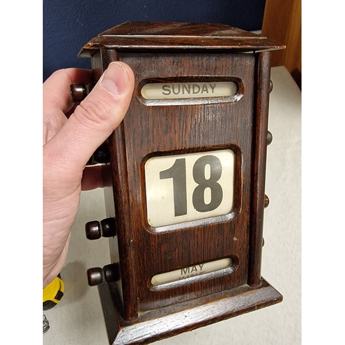 4 - 1930's British Oak Perpetiual Desk Calendar - 20cm high