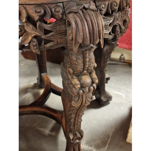 16 - Heavily Carved Indonesian or possibly Chinese Marble Topped Plant Stand - 59cm high