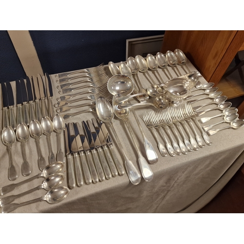 51 - 62pc Antique 1830's William IV Sterling Silver Cutlery Set - 4.7kg total