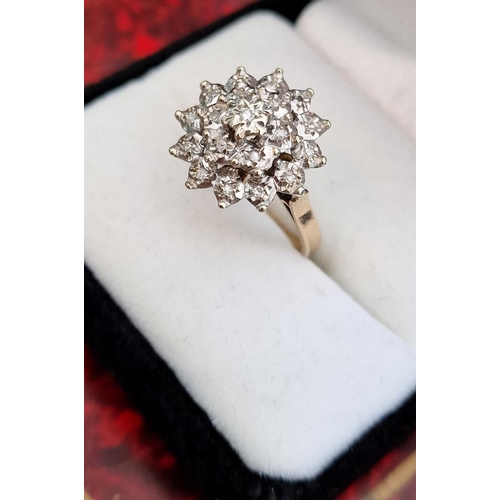 100 - 9ct Gold & Diamond Cluster Ring, size N and 3.6g