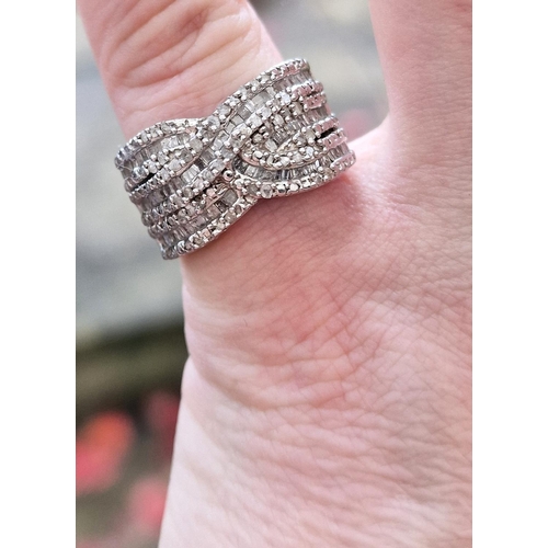 104 - 925 Sterling Silver and Diamond Cluster Ring, size M & 7.85g