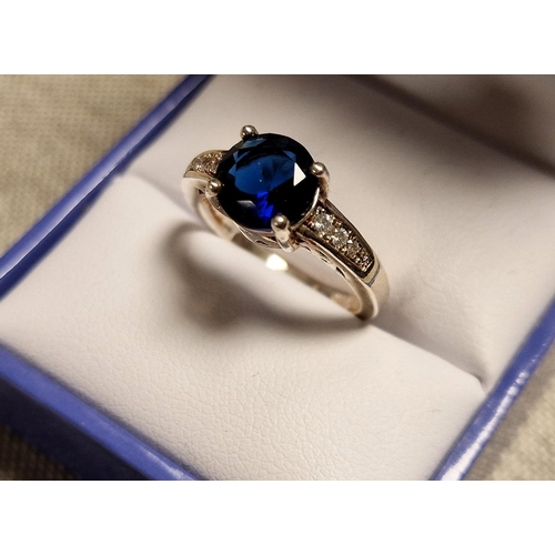 104a - Boxed 925 Silver & Sapphire Dress Ring, size L+0.5