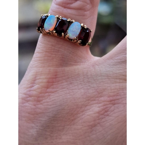 106 - 9ct Gold, Opal & Garnet Dress Ring, size L+0.5 - 2.4g