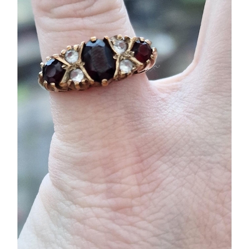 114 - 9ct Gold, Garnet & Diamond Dress Ring, size O & 3.45g