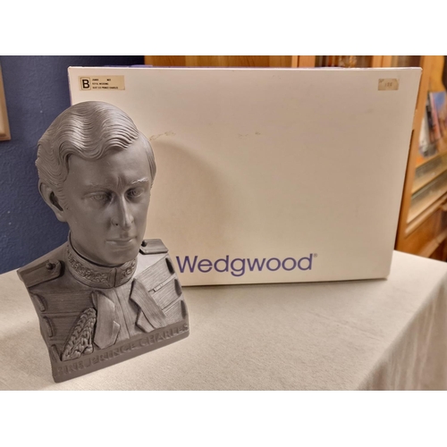 13 - Cased 1981 Wedgwood Black Basalt Bust of Prince Charles (now King Charles) in connection with the Ro... 