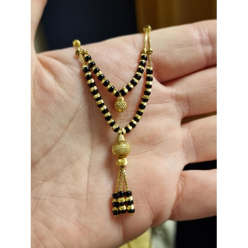 185 - 18ct Gold & Black Onyx Mangal Sutra Indian Made & Egyptian Style Necklace - 10.65g