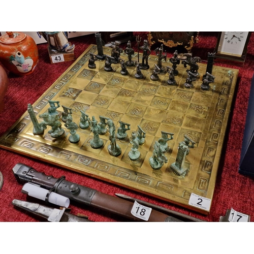 2 - Imported Vintage Greek Stone Poseidon Greek Gods Mythology Chess Set - King 10cm high and the board ... 