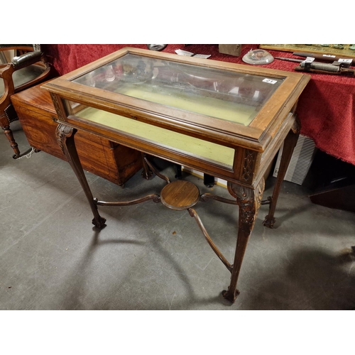 21 - Antique Oak and Glass Queen Anne Legged and Ball/Claw Footed Display Cabinet - 76x45 x 74.5cm high