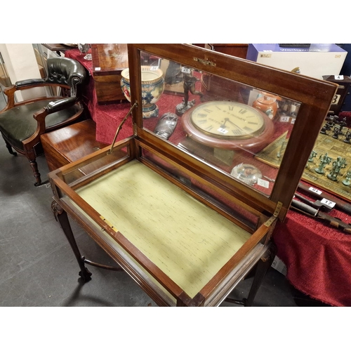 21 - Antique Oak and Glass Queen Anne Legged and Ball/Claw Footed Display Cabinet - 76x45 x 74.5cm high