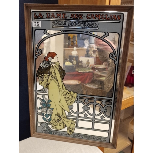 26 - La Dame Aux Camelias - Sarah Bernhardt' Art Nouveau Style French Mirror - 64x44cm