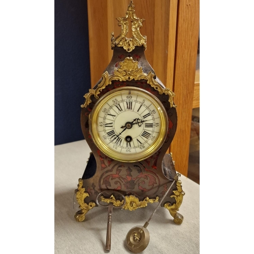 30 - Antique French Boulle Mantel Clock - marked GB to movement - 31cm high