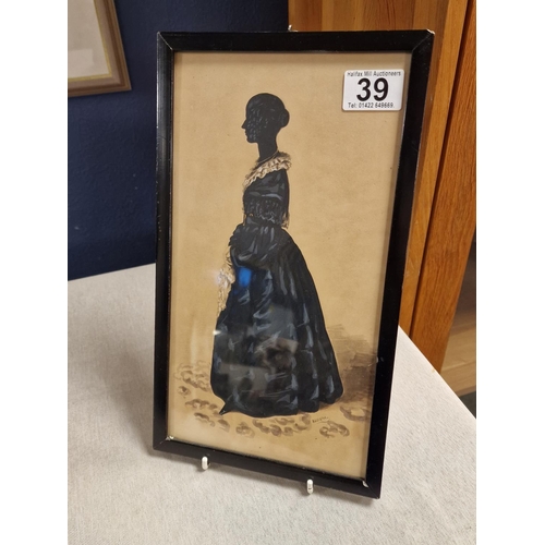 39 - Small Mid 19th Century Watercolour on Card of a Victorian Lady Silhouette, by Edgar Adolphe (1808-18... 