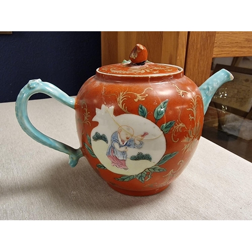 42 - Early Antique (likely 18th Century Qianlong) Chinese Teapot w/handpainted detail and an Orange and T... 