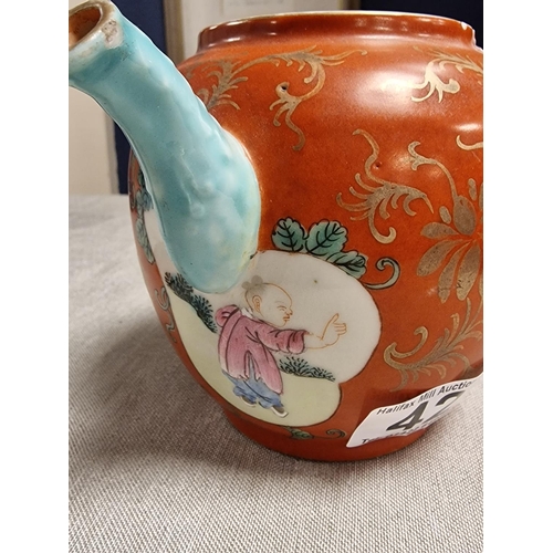 42 - Early Antique (likely 18th Century Qianlong) Chinese Teapot w/handpainted detail and an Orange and T... 