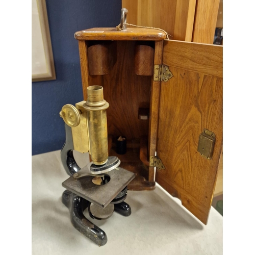 5 - Bausch & Lomb Opticians Rochester New York Cased Microscope + Accessories - box measures 36cm high