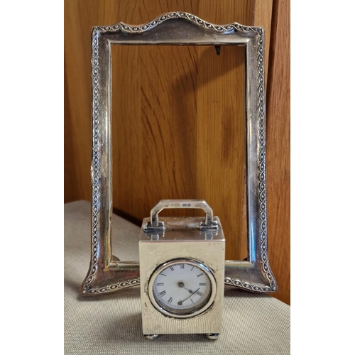 51f - 1909 Hallmarked Silver (London) Antique Miniature Carriage Clock + a Sterling Silver Picture Frame