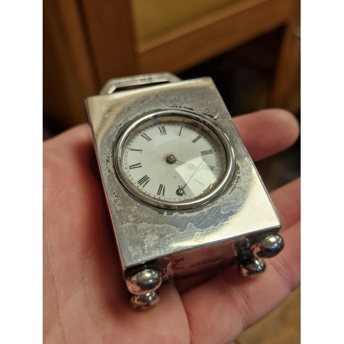 51f - 1909 Hallmarked Silver (London) Antique Miniature Carriage Clock + a Sterling Silver Picture Frame