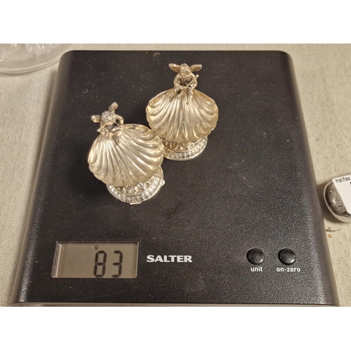 58 - Pair of Antique Hallmarked Sterling Silver Salts w/Lilipad and Cupid Detail - 83g combined