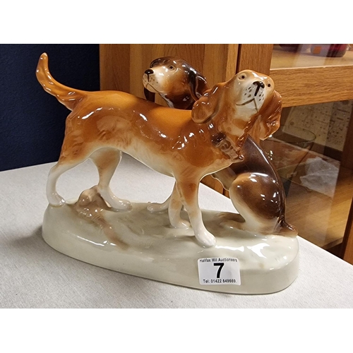 7 - Royal Dux Porcelain Figure of Two Hunting Dogs - 20cm high