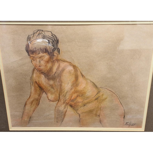 70c - Harold Riley (1934-2023) Large Pastel Portrait Original of a Seated Female Nude, signed 1969 - belie... 