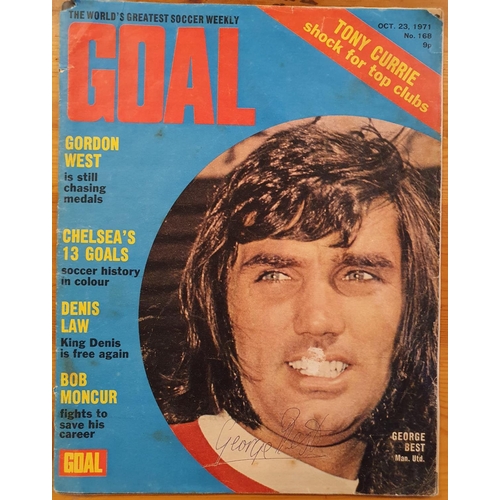 77 - George Best Framed and Hand Signed Football Photograph + a signed Goal Magazine