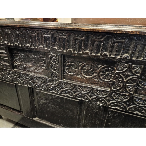 81 - Antique 18th Century Dark Oak Coffer Blanket Box (VGC) - 133x59 by 79cm high