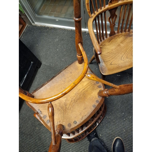 82 - Antique Pair of 1820's Yew Wood Low Back Windsor Chairs - roughly 90cm high