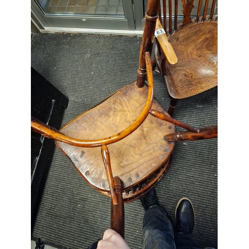 83 - Antique Pair of 1820's Yew Wood Low Back Windsor Chairs - roughly 90cm high