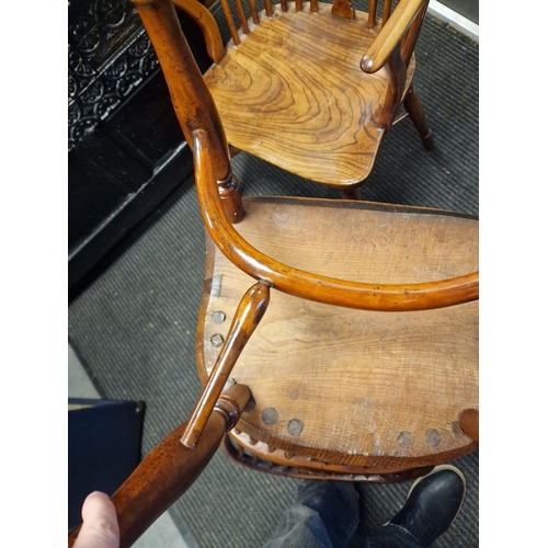 85 - Antique Pair of 1820's Yew Wood Low Back Windsor Chairs - roughly 90cm high