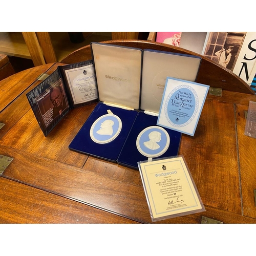 216 - Pair of Boxed Wedgwood Portrait Medallions Approx 11cm x 8.5cm of Margaret Thatcher Number 111 in a ... 