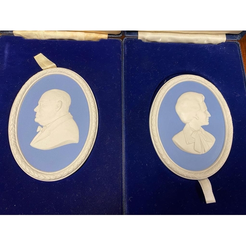 216 - Pair of Boxed Wedgwood Portrait Medallions Approx 11cm x 8.5cm of Margaret Thatcher Number 111 in a ... 