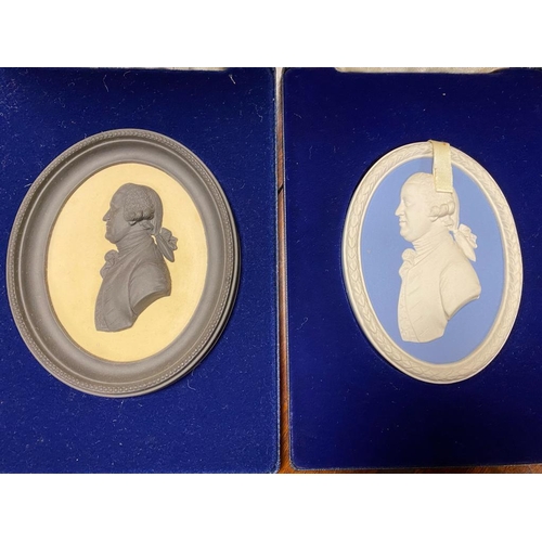 219 - Pair of Boxed Wedgwood Portrait Medallions of Josiah Wedgwood Approx 12cm x 10cm Black on Primrose J... 