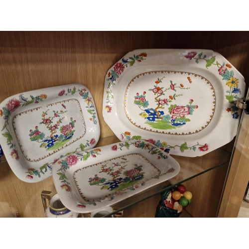 227 - Trio of 19th Century Staffordshire Pottery Floral & Chinese Inspired Serving Platters