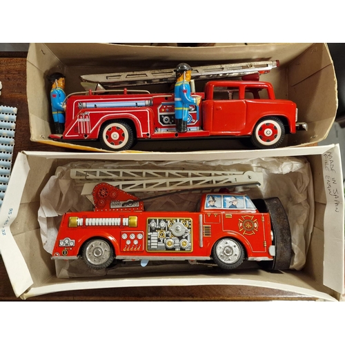 287 - Pair of Japanese Tin Plate Fire Engine Toy Trucks Cars