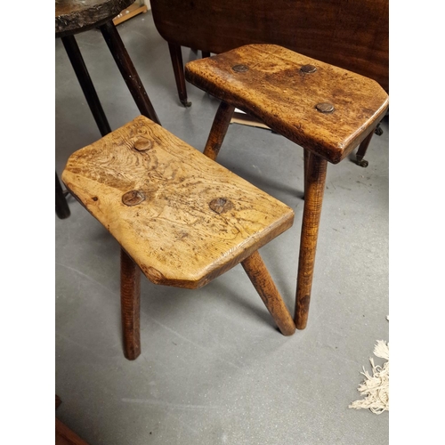 99a - Pair of 18th Century Three Legged Oak Milking Stools