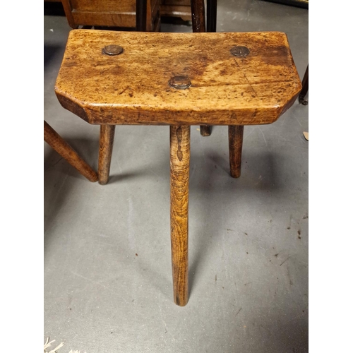 99a - Pair of 18th Century Three Legged Oak Milking Stools