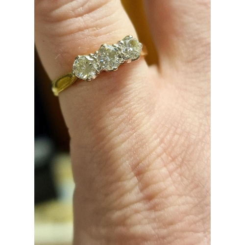 173a - Triple Diamond 18ct Gold  Engagement Ring -w/valuation confirming 0.75ct worth of stones, size M+0.5... 