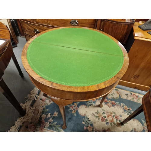 99k - Antique Light Mahogany Half Moon Felt Top Card Games Table - 76cm high