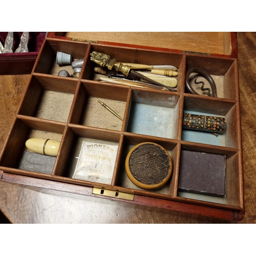 301a - Vintage Oak Sewing Box w/Habadashery accessories