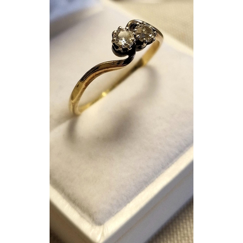 10 - Antique 18ct Gold & Twin Diamond 'Moi et Toi' Ring, size U+0.5 and 2.9g